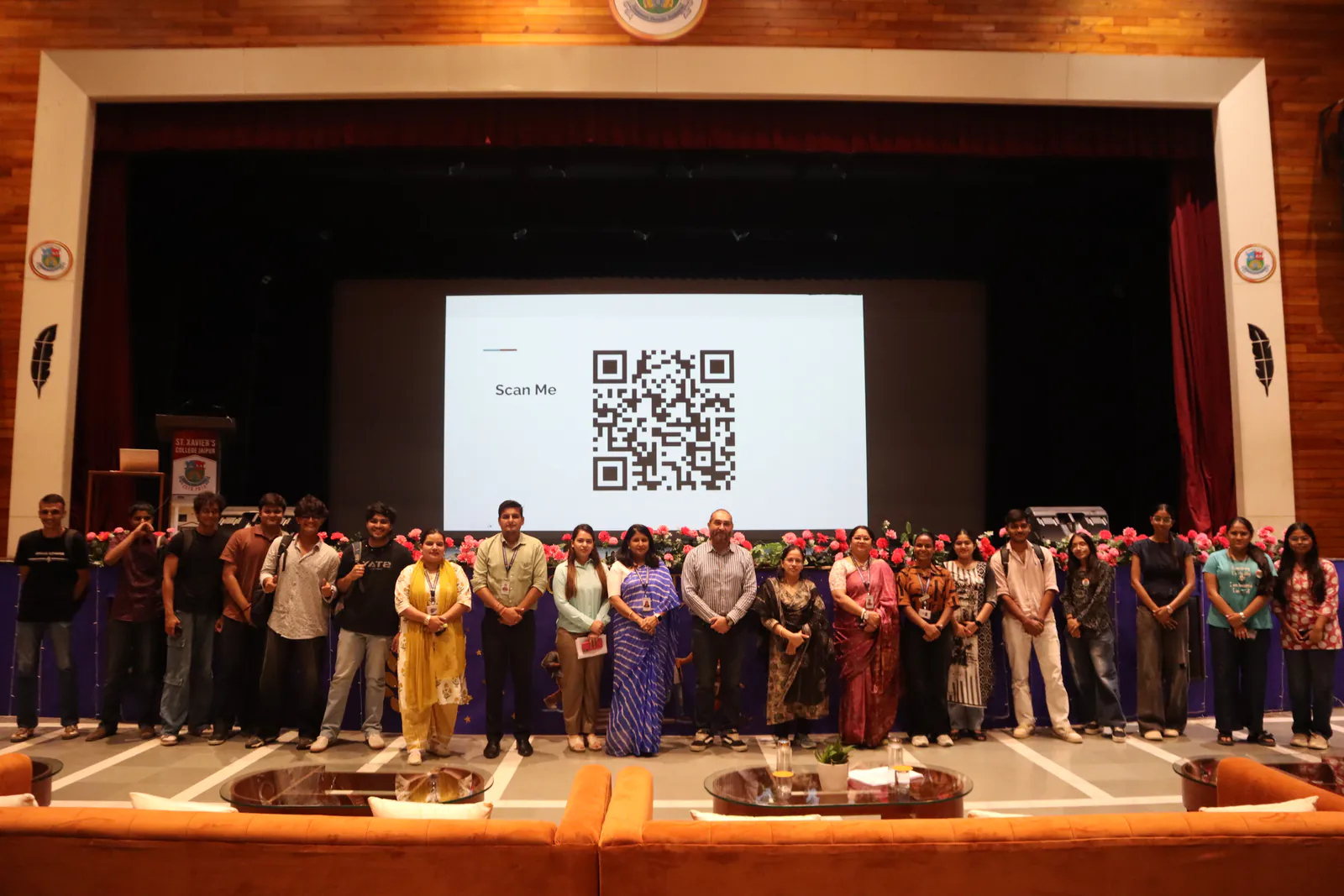 The cohort on stage. St. Xavier's College, Jaipur, Rajasthan.