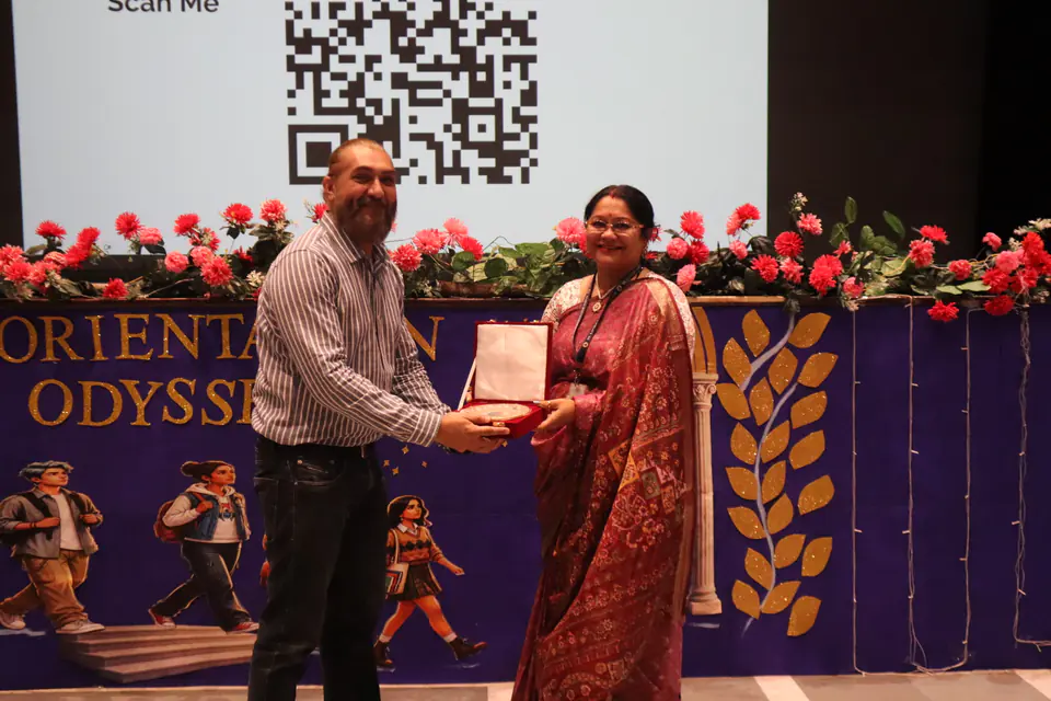 Felicitation on stage. St. Xavier's College, Jaipur, Rajasthan.